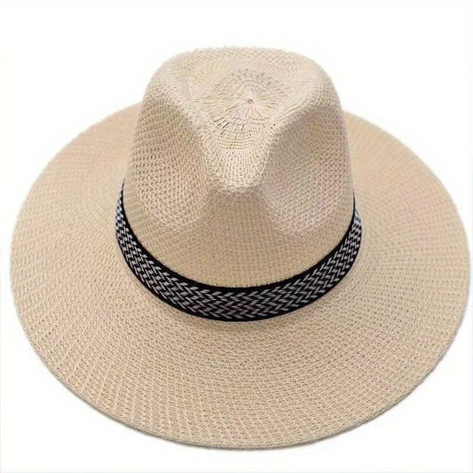 Wide Brim Straw Hat Summer Fedora Sun Hat for Men and Women