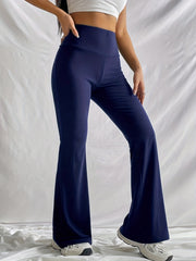  Solid High Rise Flared Leg Pants
