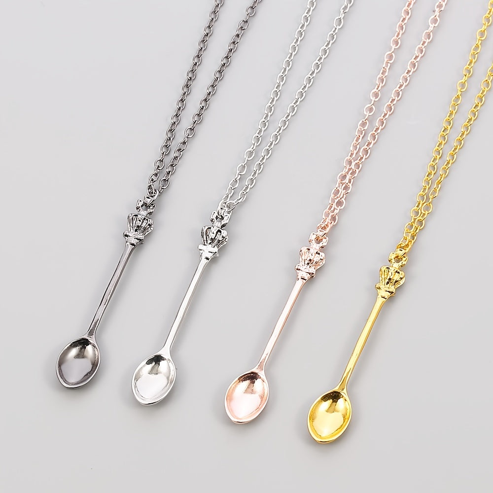 Minimalist Crown Mini Teaspoon Pendant Classic Necklace Vintage Crown Spoon