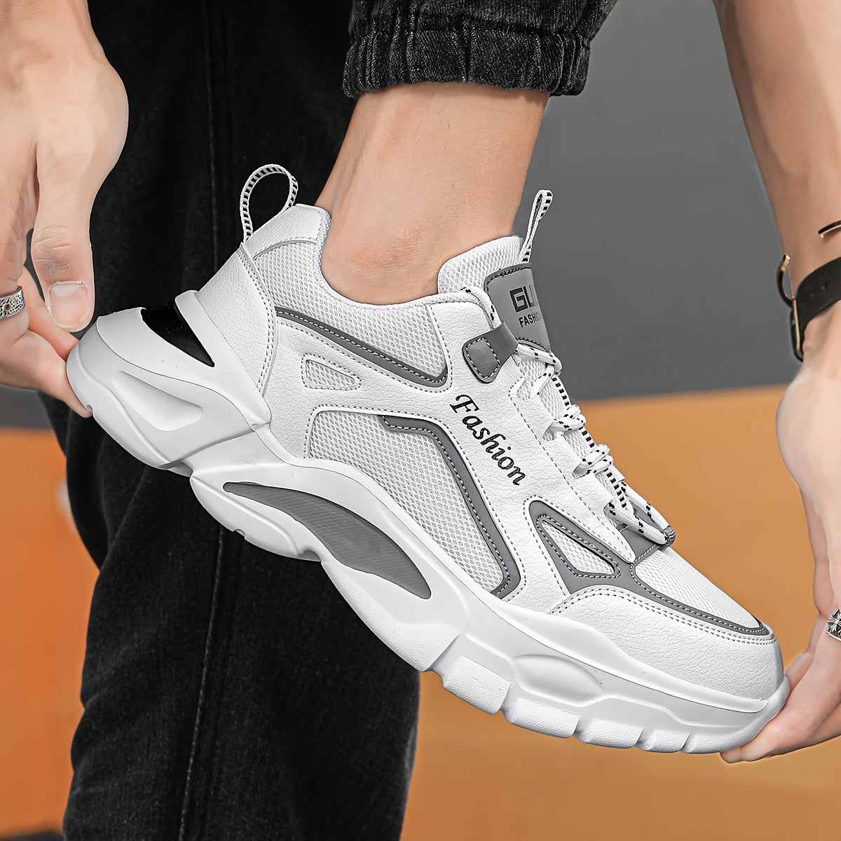Men's Chunky Lace Up Sneakers Comfy Non Slip Soft Sole