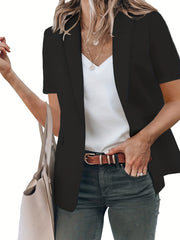  Solid Short Sleeve Open Front Workwear Jacket Blazer