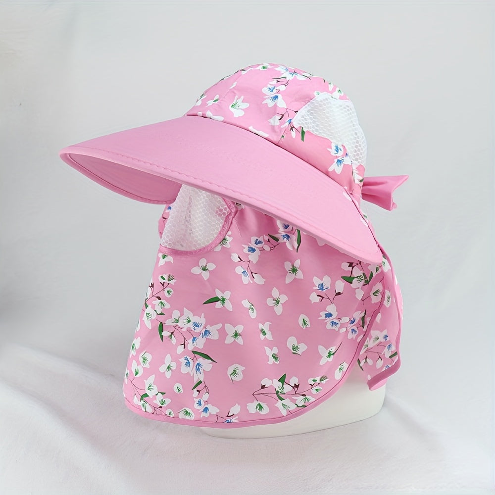 Floral Print Sun Hat With Sunproof Mask Detachable