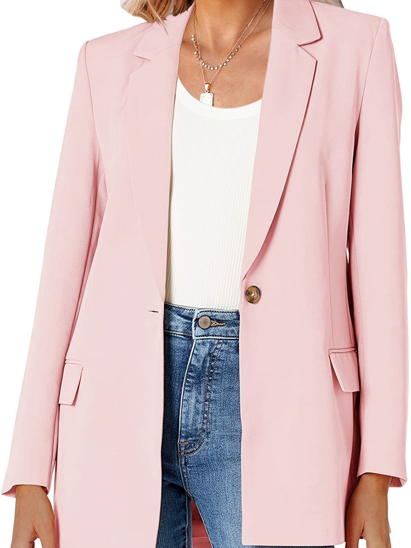 One Button Blazer Casual Open Front Long Sleeve