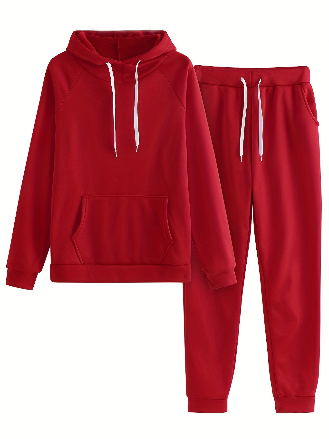 Solid Two-Piece Set Hoodie & Pants Outfit