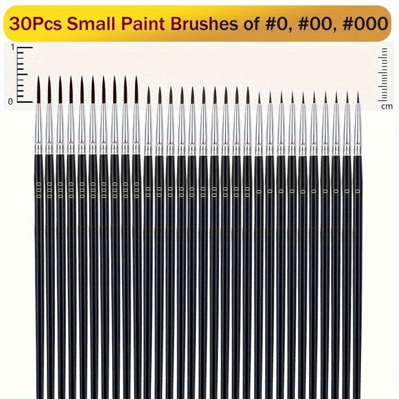30 Detail Brush Set for Miniatures & Crafts with Nylon Bristles