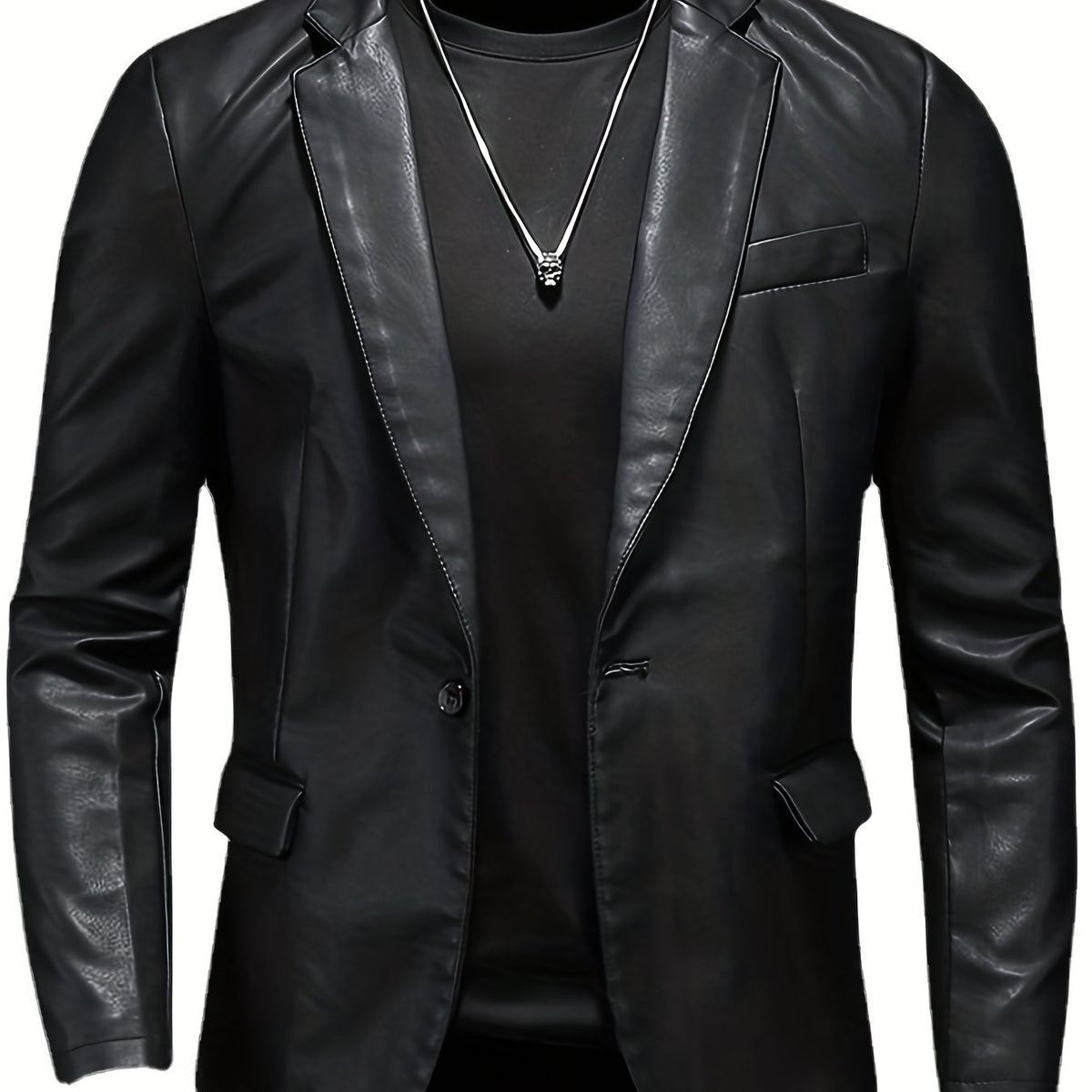 PU Blazer Jacket: Men's Casual Button Up Leather Jacket