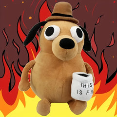 Yellow Angry Dog Plush Toy with Cup This Is Fine Meme