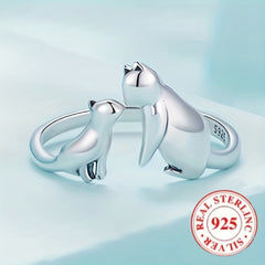 925 Silver Cats Cuff Ring Adjustable Open Kids Accessories