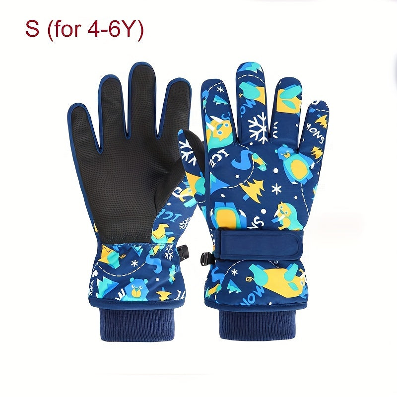 Kids' Outdoor Skiing Gloves Cartoon Design Age 4-13 Winter Warmth