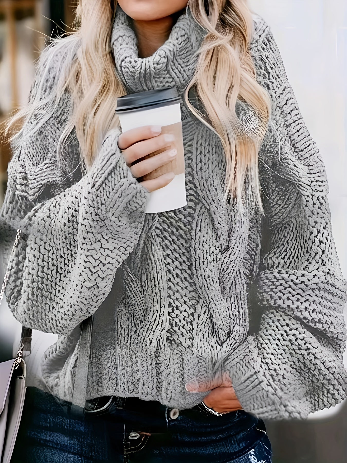  Casual Sweater Women's Plus Solid Long Sleeve Turtleneck Oversized Chu