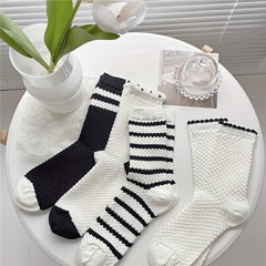 Colorblock Stripe Textured Socks Breathable Mid Tube Stockings