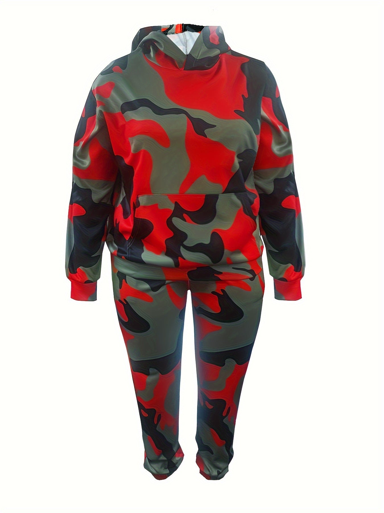 Women's Plus Camo Print Hoodie & Joggers Set