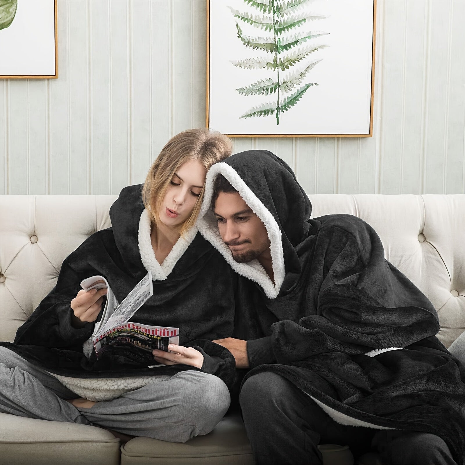 Oversized Sherpa Fleece Hoodie Blanket Cozy Soft Warm Snuggle Throw Sweatshirt