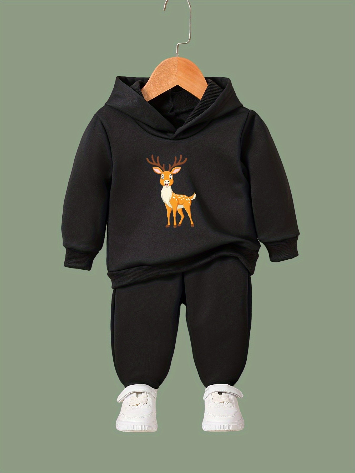 2pcs Deer Print Hoodies Pants Set For Kids Spring Fall Sports