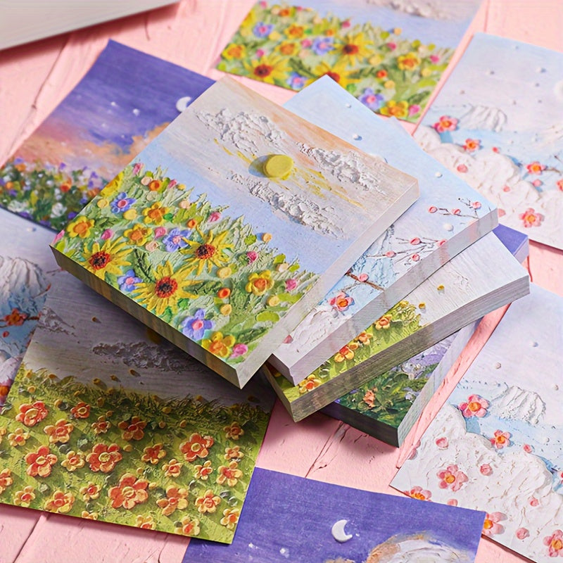 8pcs Painting Sticky Notes Student Message Notes Scenery Notes 50