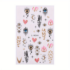 Heart Pattern Nail Stickers Glitter Evil Eye Decals Self Adhesive