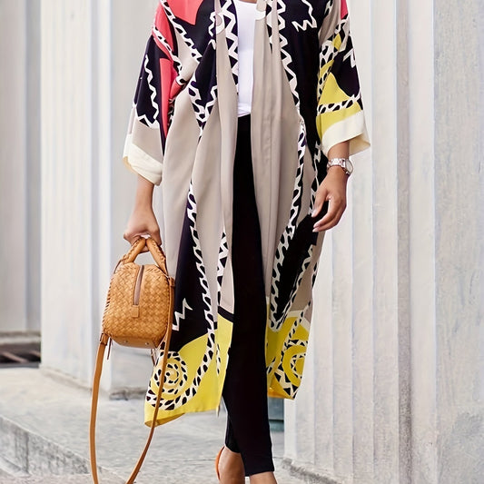  Colorblock Print Half Sleeve Cardigan