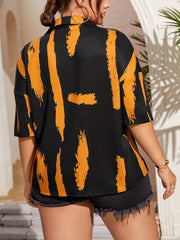  Brush Print Short Sleeve Button Up Shirt
