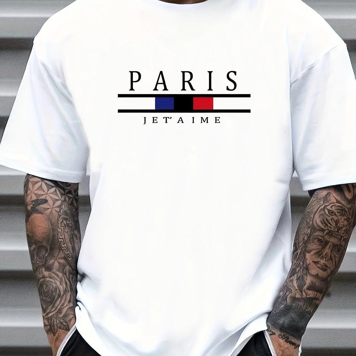 PARIS Fish Print Men's Graphic Crew Neck T-shirt for Summer