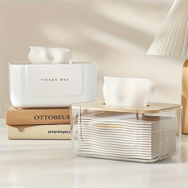 Plastic Tissue Box With Wooden Lid Modern Minimalist Style