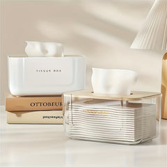 Plastic Tissue Box With Wooden Lid Modern Minimalist Style