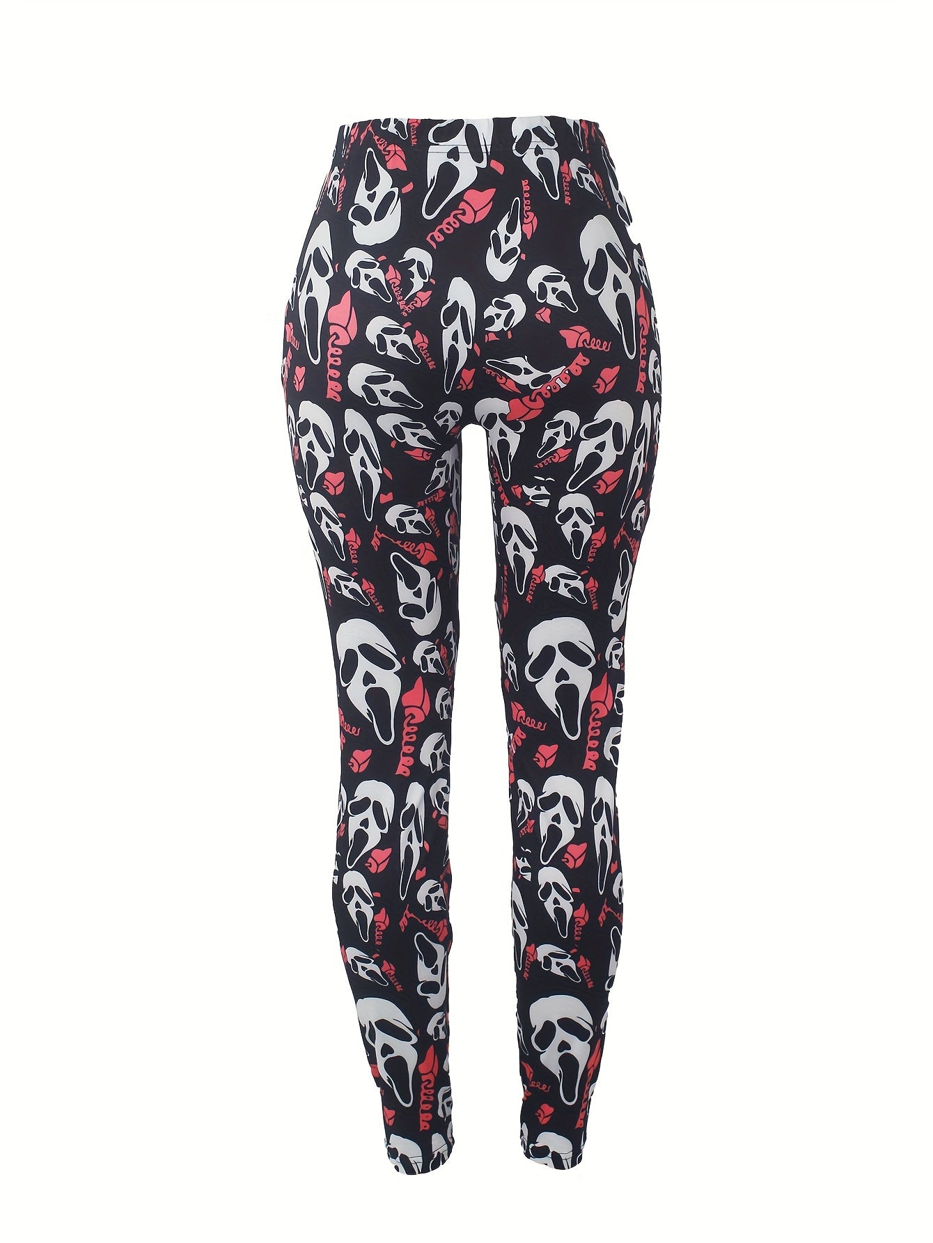 Skull Print Plus Size Leggings Medium Stretch Skinny Casual Leggings