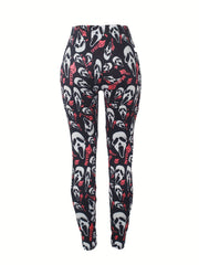 Skull Print Plus Size Leggings Medium Stretch Skinny Casual Leggings