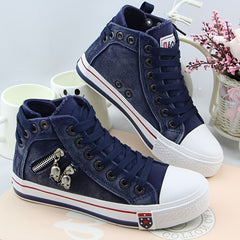Skull Zipper High Top Canvas Sneakers Lace Up Skate Shoes