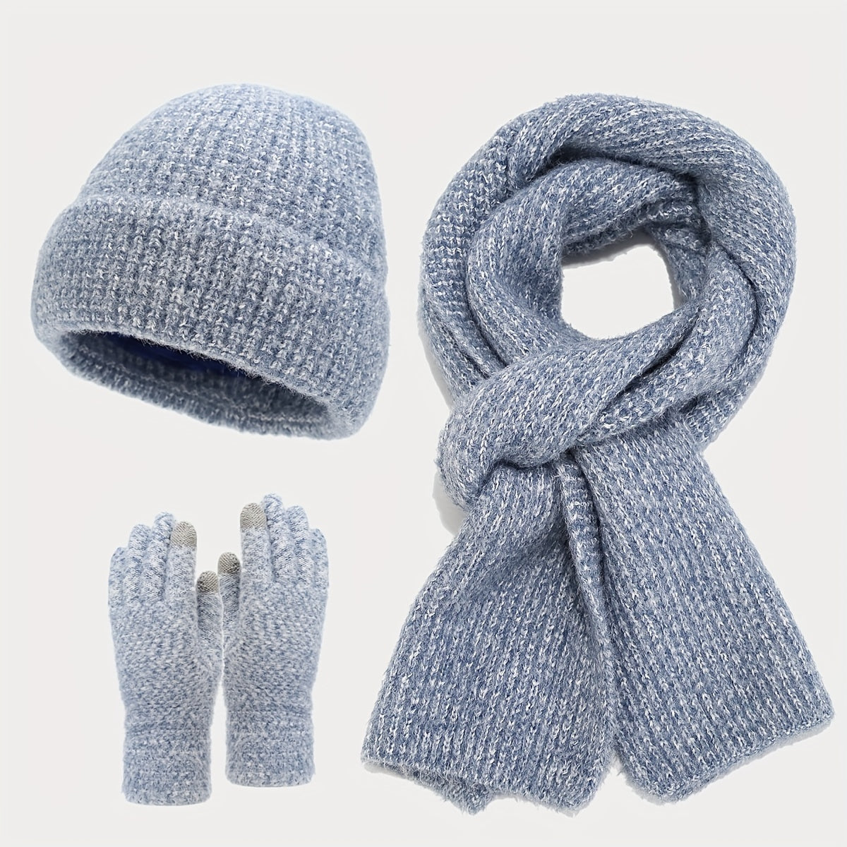 Autumn Winter Warm Set Fashionable Thickened Scarf Hat Gloves 3pc Set