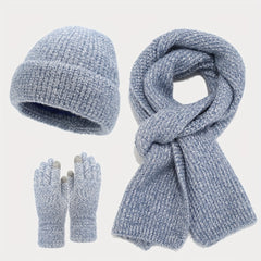 Autumn Winter Warm Set Fashionable Thickened Scarf Hat Gloves 3pc Set