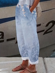 Women's Plus Ombre Floral Print Elastic Waist Pants With Pockets
