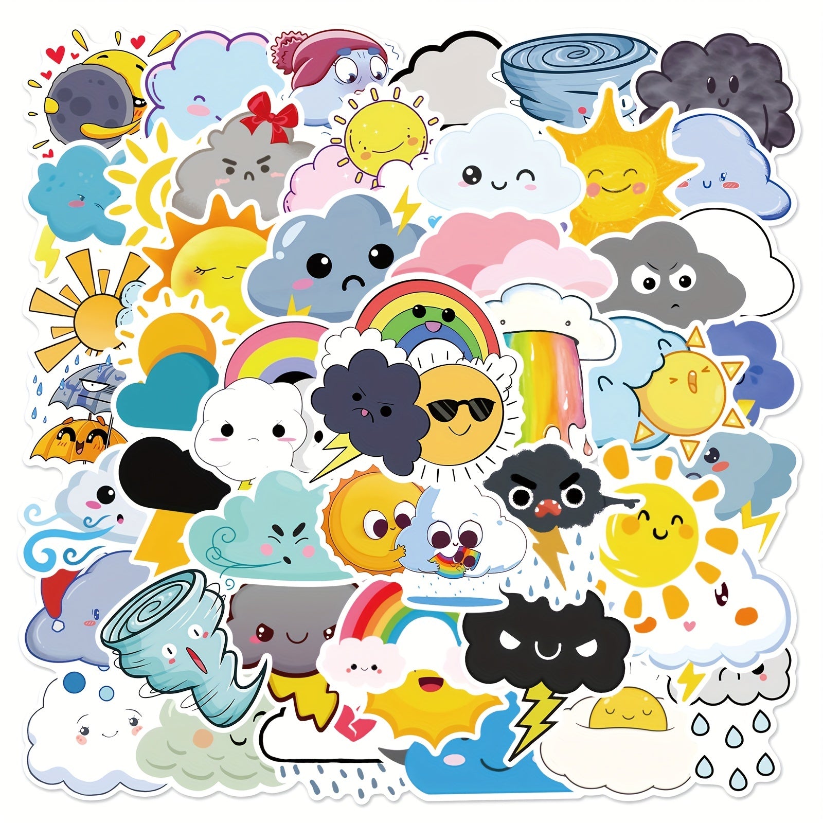 50 Weather Doodle Stickers, Waterproof Stickers for Bottles & Phone