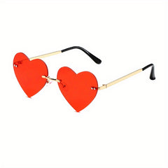 Heart Tinted Lens Sunglasses Rimless Metal Temple UV400
