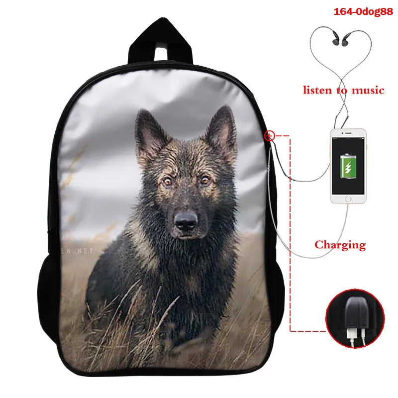 3D Animal Pug Dog Print Backpack Male Animal Backpack Travel Laptop Computer Bag