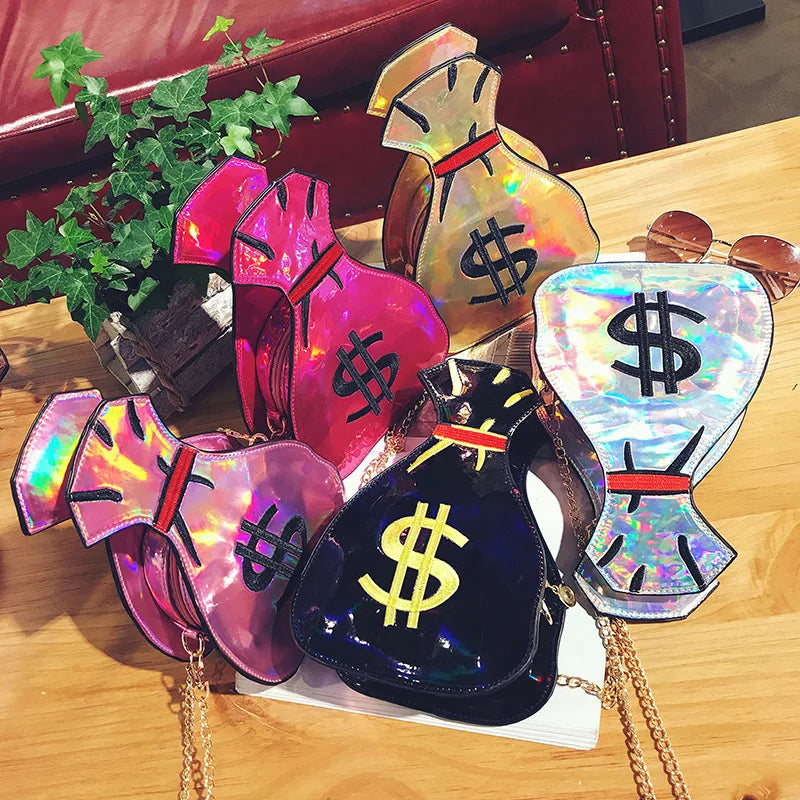 3D Dollar Laser Handbags Women Clutch Crossbody Shoulder Messenger Bags