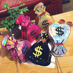 3D Dollar Laser Handbags Women Clutch Crossbody Shoulder Messenger Bags