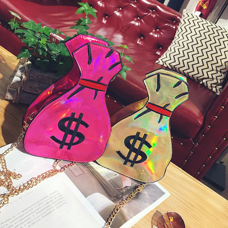 3D Dollar Laser Handbags Women Clutch Crossbody Shoulder Messenger Bags
