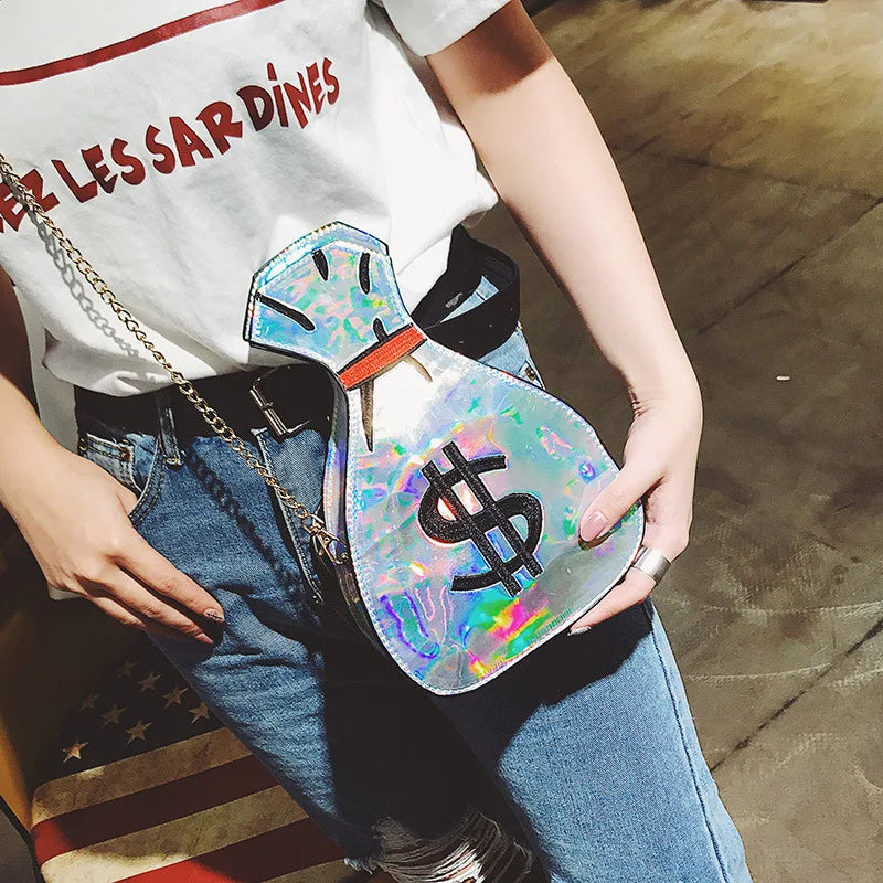 3D Dollar Laser Handbags Women Clutch Crossbody Shoulder Messenger Bags