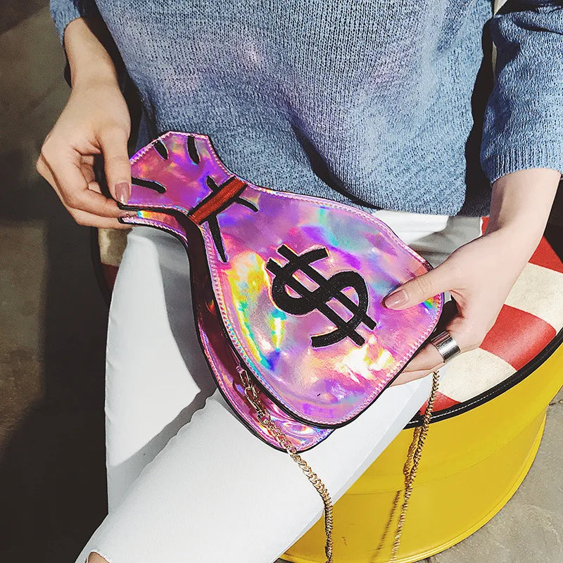 3D Dollar Laser Handbags Women Clutch Crossbody Shoulder Messenger Bags