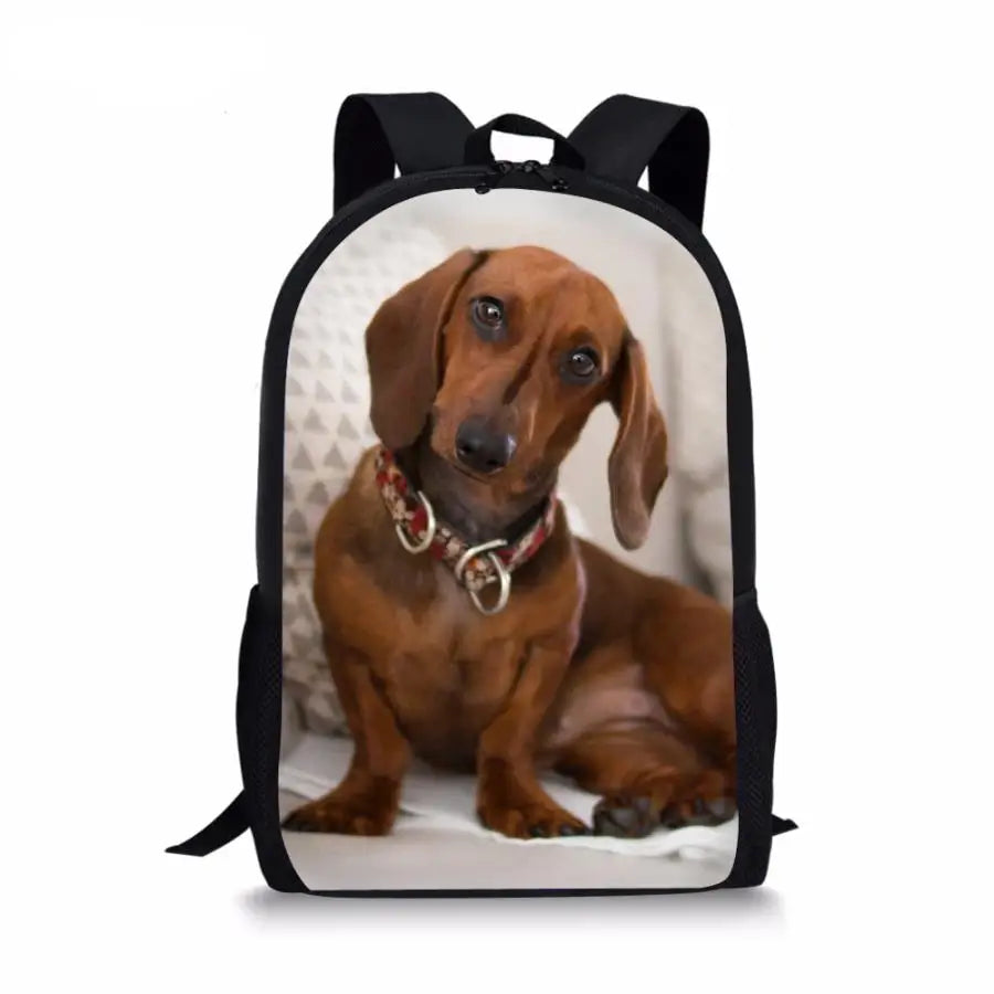 3D Dachshund Dog Printing School Bags Boys Girls Travel Rucksack Backpack