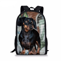 3D Dachshund Dog Printing School Bags Boys Girls Travel Rucksack Backpack