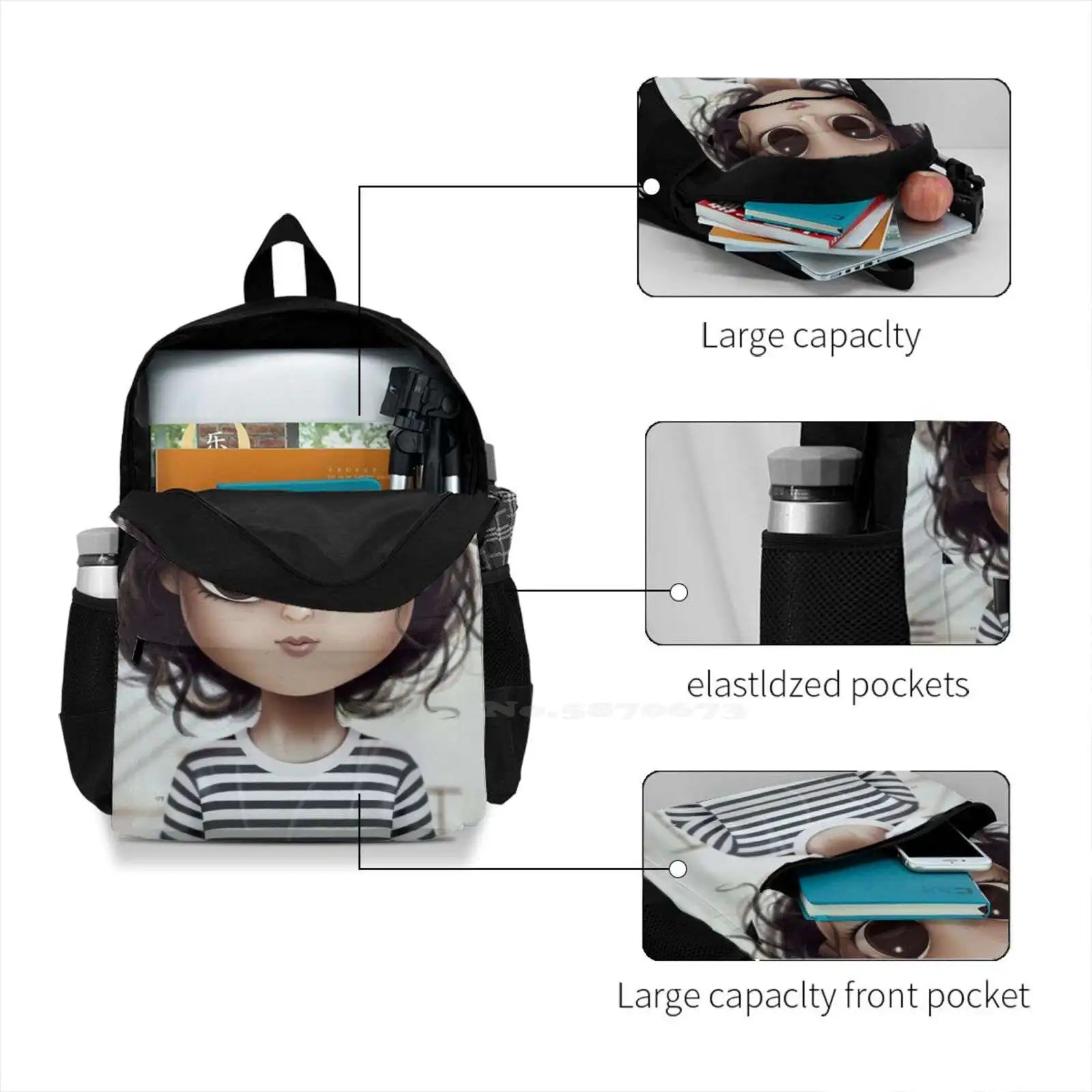 3D Print Backpack Casual Bag Character Artist Girls