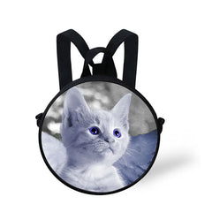 3D Cat Print Kids Round Bag Kindergarten Backpack for Children