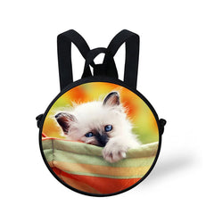 3D Cat Print Kids Round Bag Kindergarten Backpack for Children