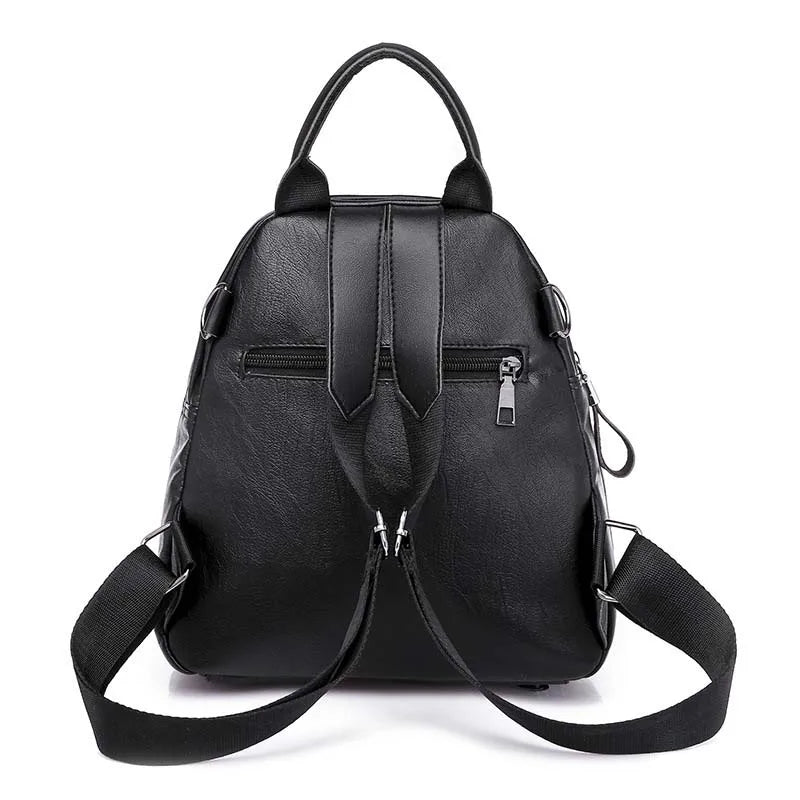 Women PU Backpack with Rhinestone Decor Soft Leather Female Daypack