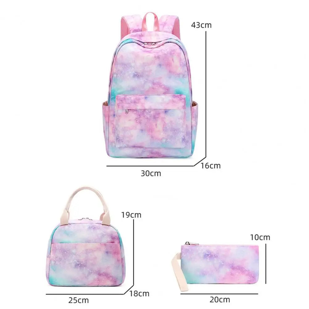 3Pcs/Set Starry Print Waterproof Student Backpack Girls School Bag