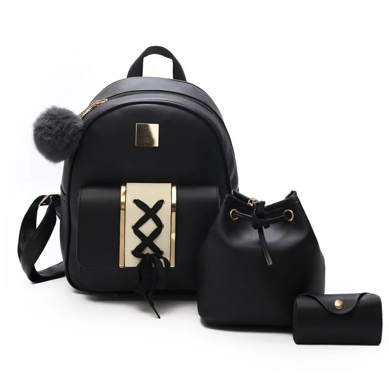 3Pcs Women Backpack Set Casual Backpack Bucket Bag Purse for Teenagers