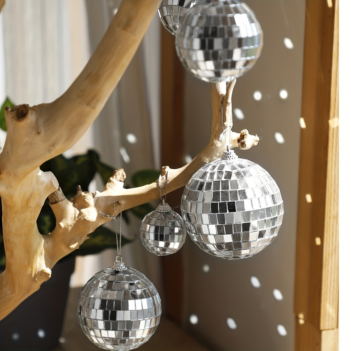 5pcs Retro Silvery Gray Mirror Disc Ball Christmas Decoration