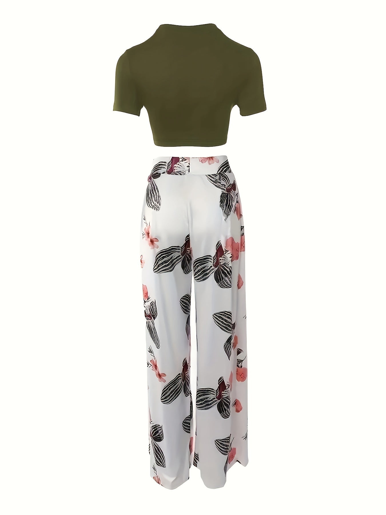 Summer Two Piece Set Tee & Floral Pants Outfits Women's Clothing