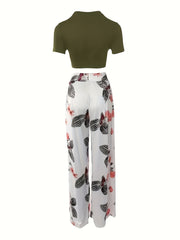 Summer Two Piece Set Tee & Floral Pants Outfits Women's Clothing